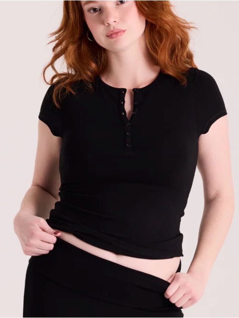 Klassy Network Crew Neck Henley T-Shirt Black Large New